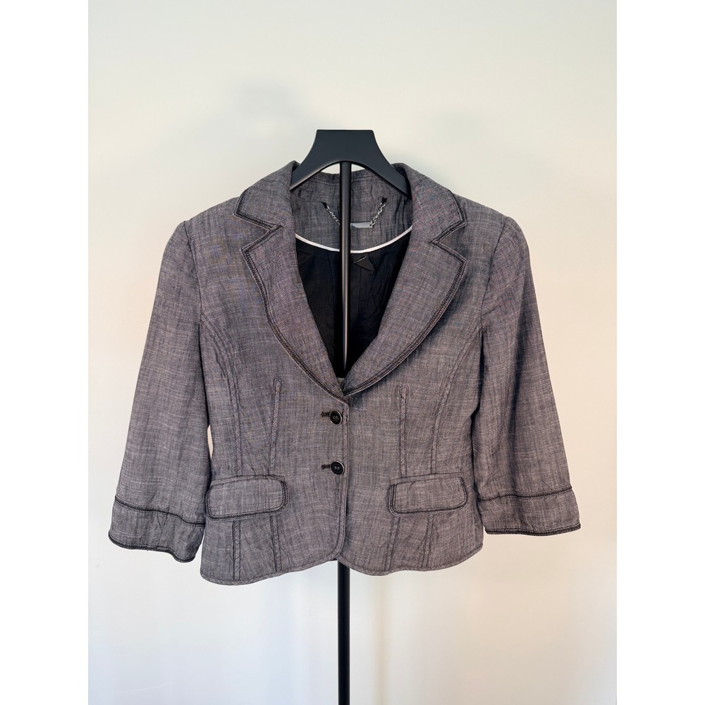 White House Black Market Grey Linen Blend Cropped Blazer Jacket Size 2